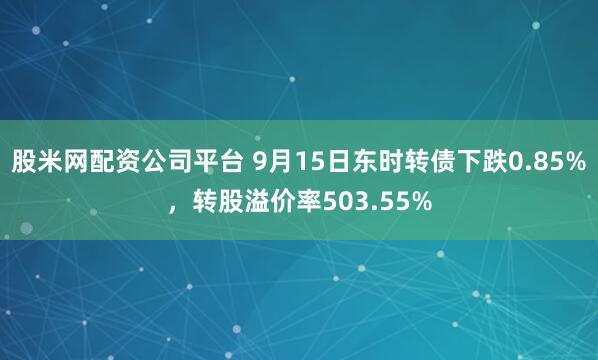 股米网配资公司平台 9月15日东时转债下跌0.85%，转股溢价率503.55%