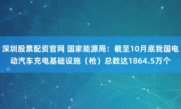 深圳股票配资官网 国家能源局：截至10月底我国电动汽车充电基础设施（枪）总数达1864.5万个